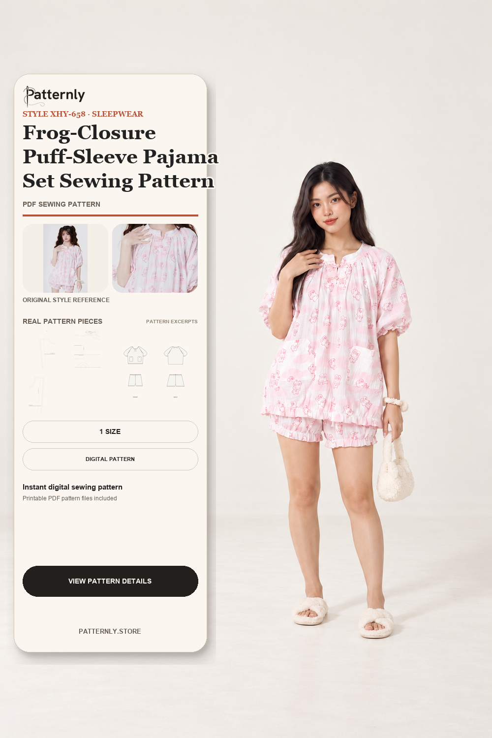 Frog-Closure Puff-Sleeve Pajama Set Sewing Pattern cover