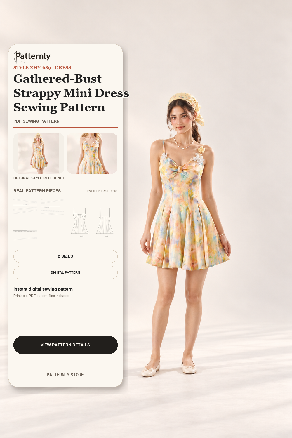 Gathered-Bust Strappy Mini Dress Sewing Pattern cover
