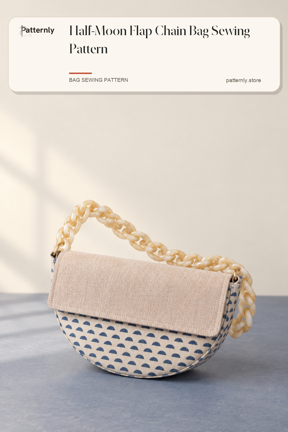 Half-Moon Flap Chain Bag Sewing Pattern — finished bag sewing pattern preview