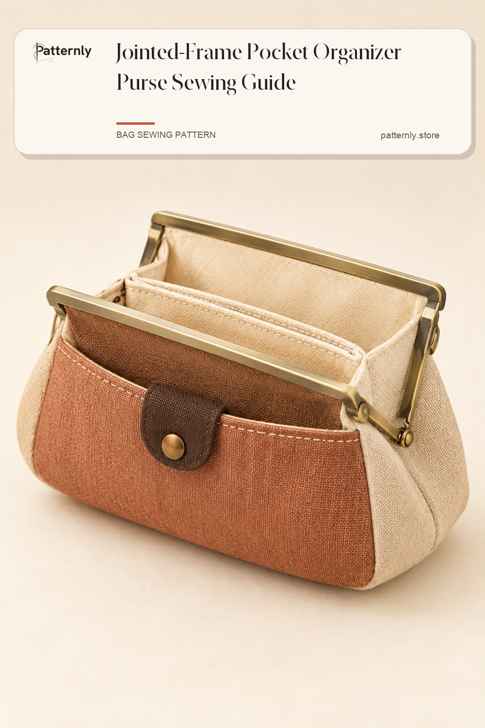 Jointed-Frame Pocket Organizer Purse Sewing Guide — finished bag sewing pattern preview
