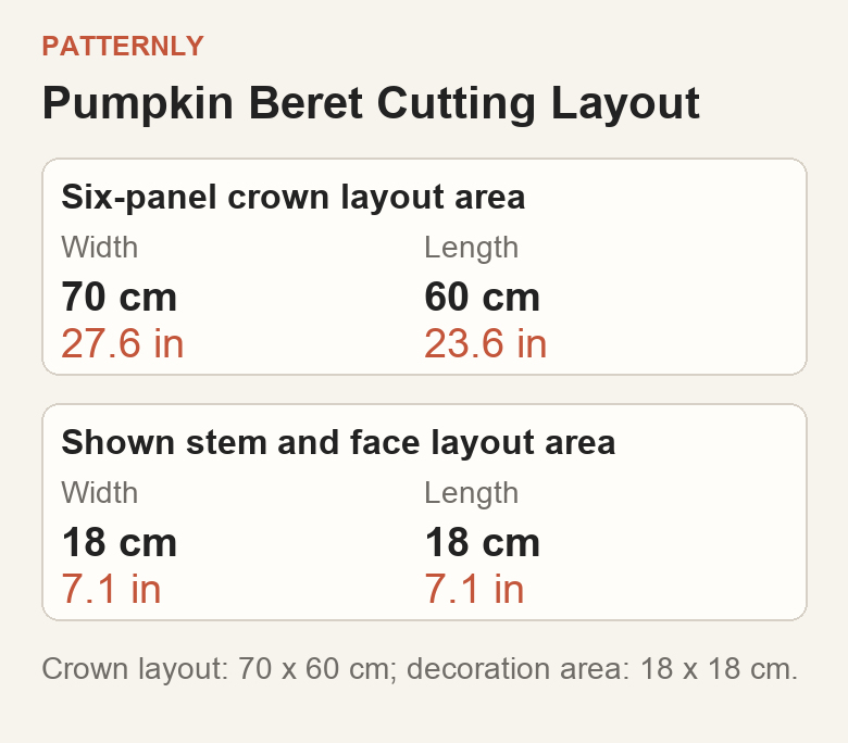 Materials, measurements and A4 pattern layout reference