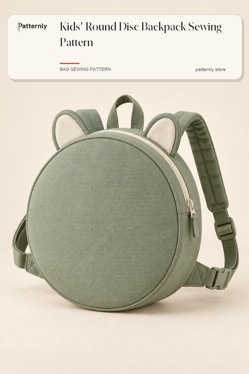 Kids' Round Disc Backpack Sewing Pattern — finished bag sewing pattern preview
