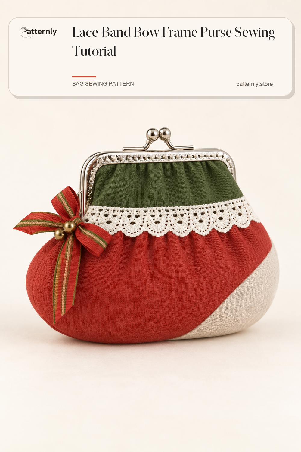 Lace-Band Bow Frame Purse Sewing Tutorial — finished bag sewing pattern preview