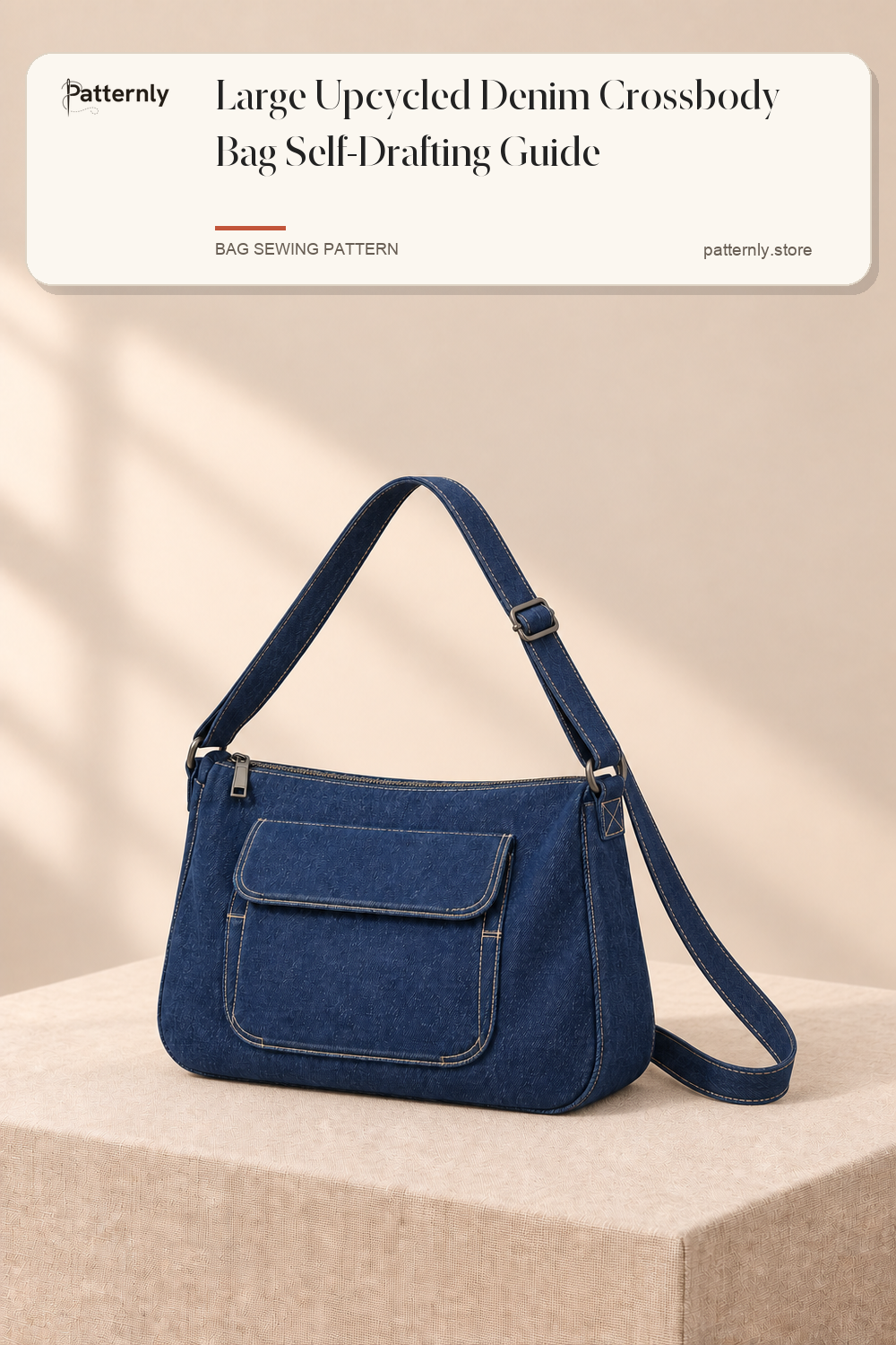 Large Upcycled Denim Crossbody Bag Self-Drafting Guide cover