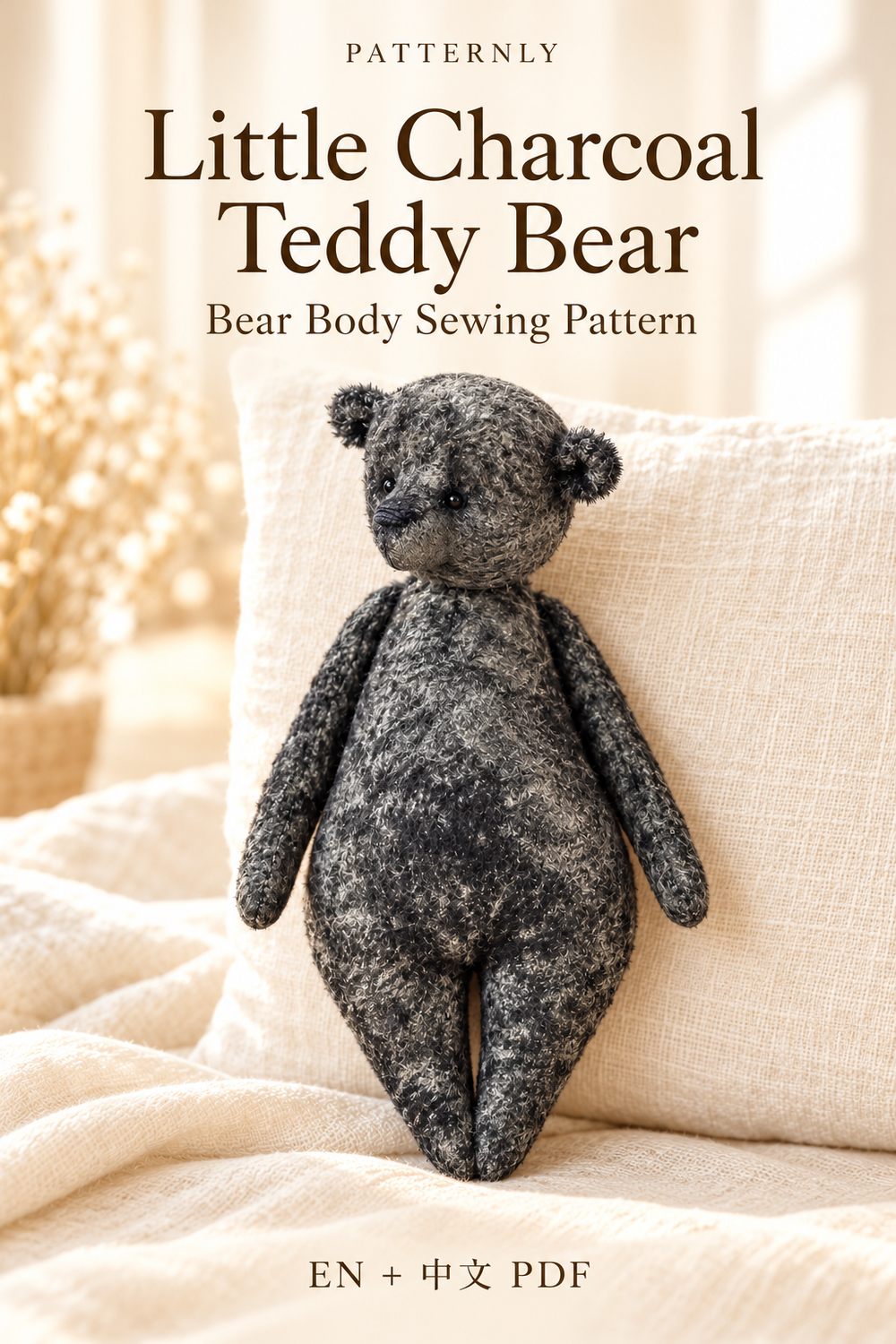 Little Charcoal Teddy Bear Sewing Pattern cover