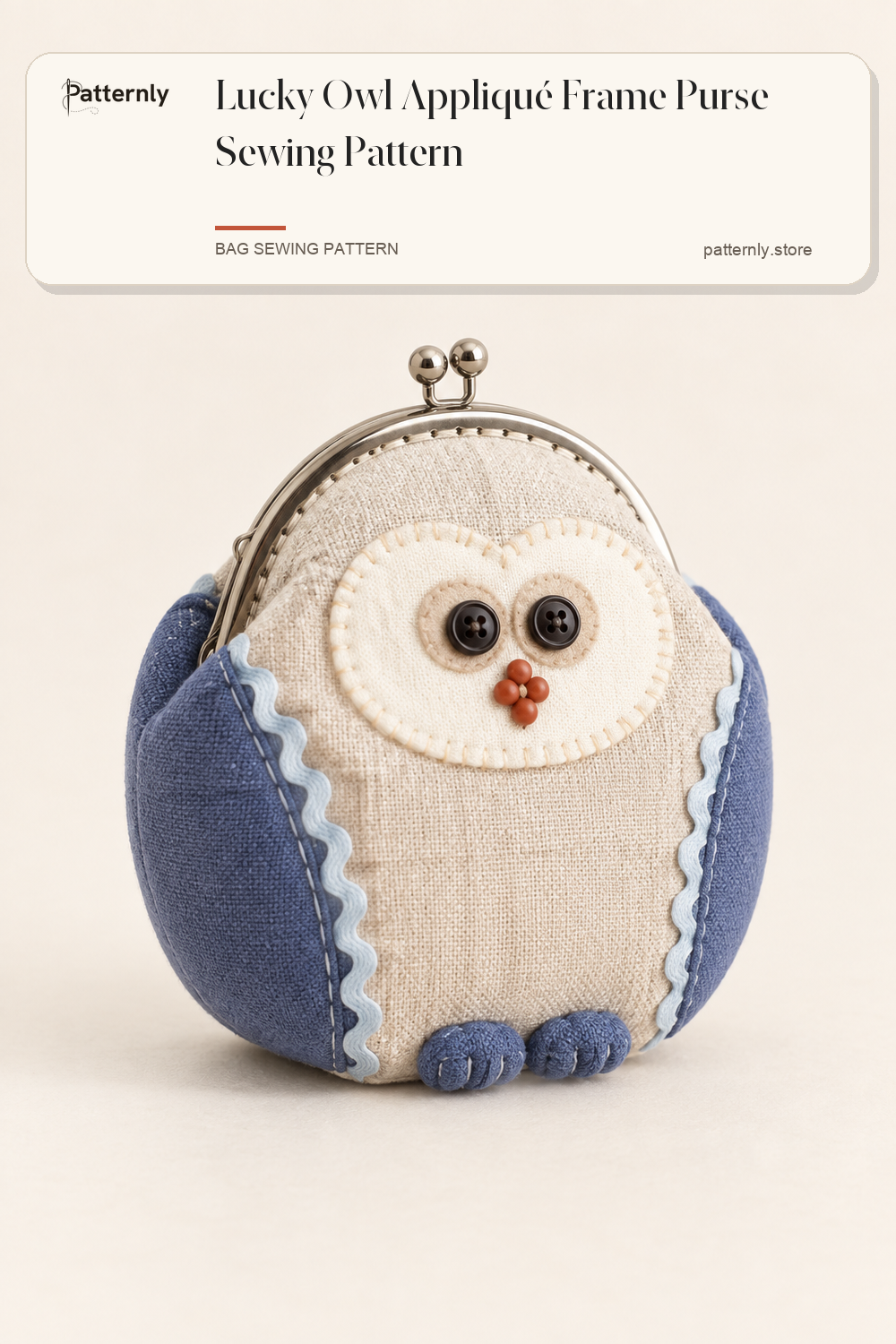 Lucky Owl Appliqué Frame Purse Sewing Pattern — finished bag sewing pattern preview