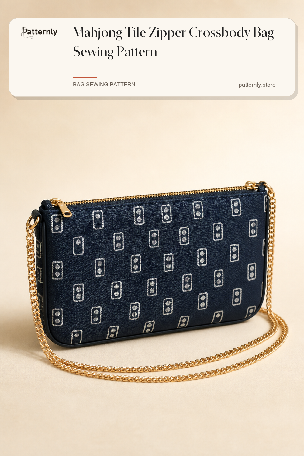 Mahjong Tile Zipper Crossbody Bag Sewing Pattern cover