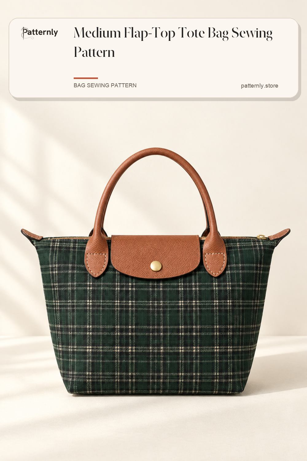 Medium Flap-Top Tote Bag Sewing Pattern — finished bag sewing pattern preview