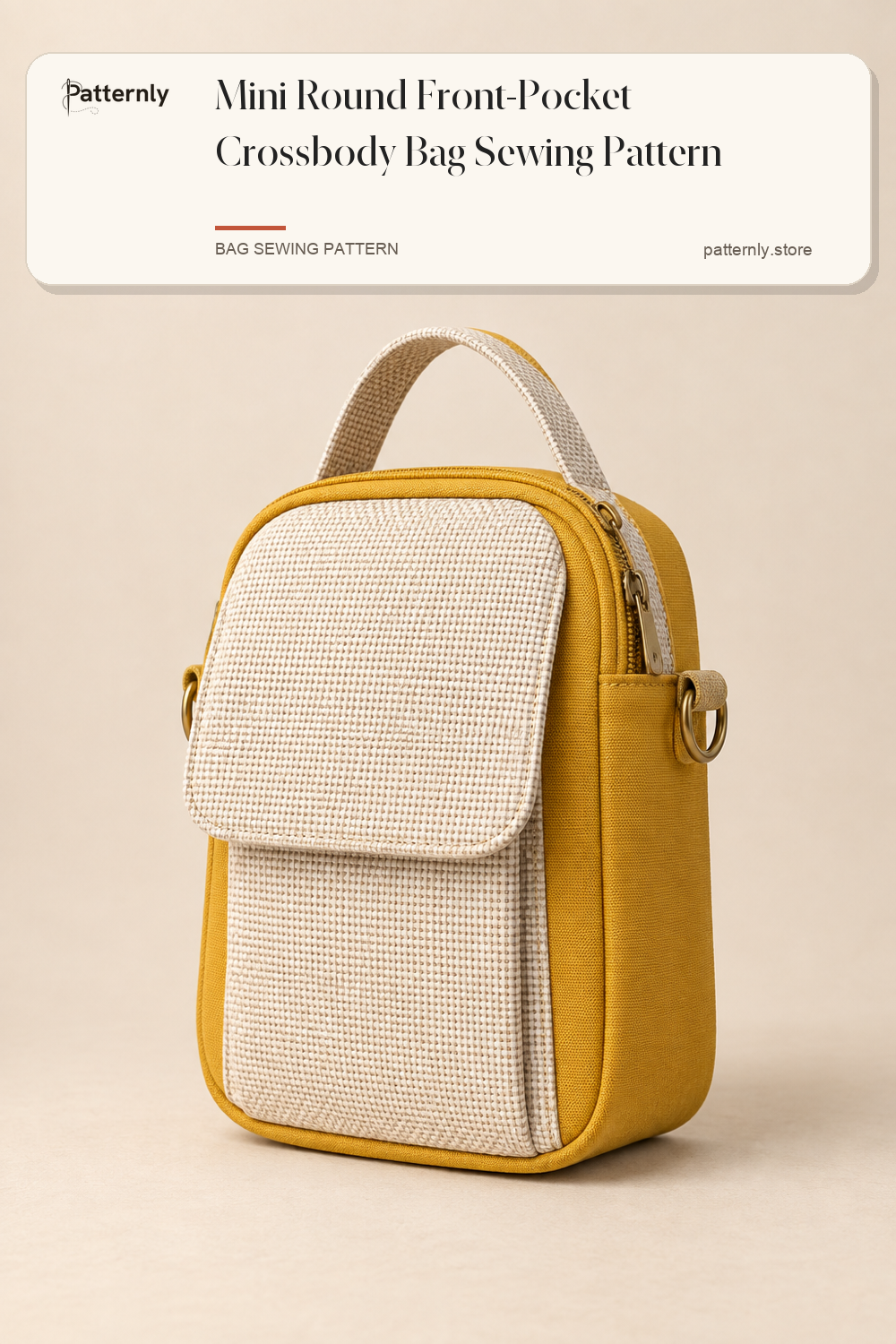 Mini Round Front-Pocket Crossbody Bag Sewing Pattern — finished bag sewing pattern preview
