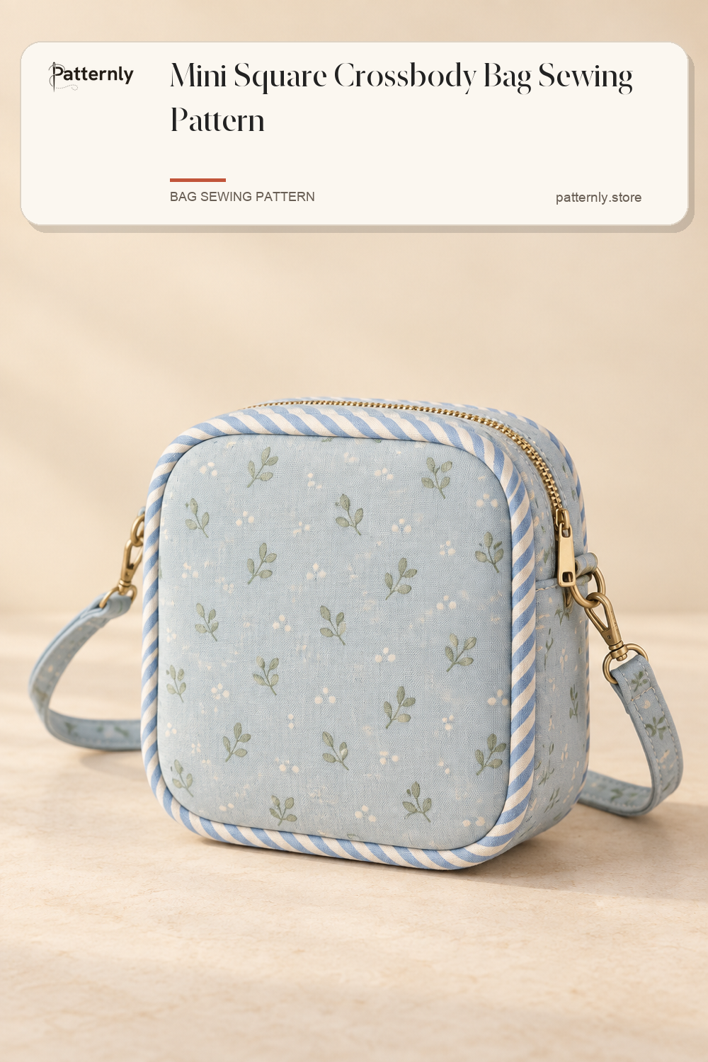 Mini Square Crossbody Bag Sewing Pattern — finished bag sewing pattern preview