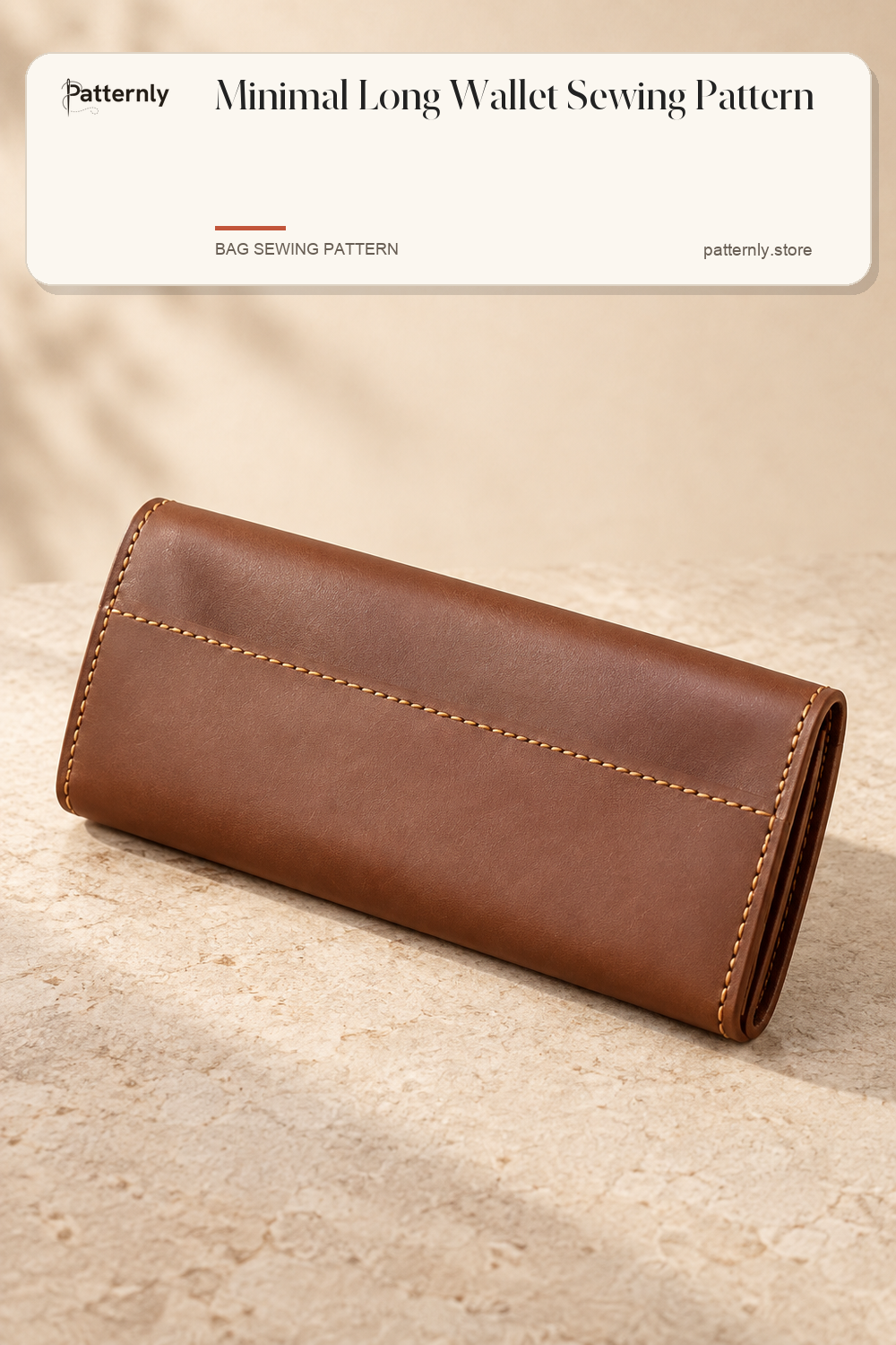Minimal Long Wallet Sewing Pattern — finished leather accessory sewing pattern preview