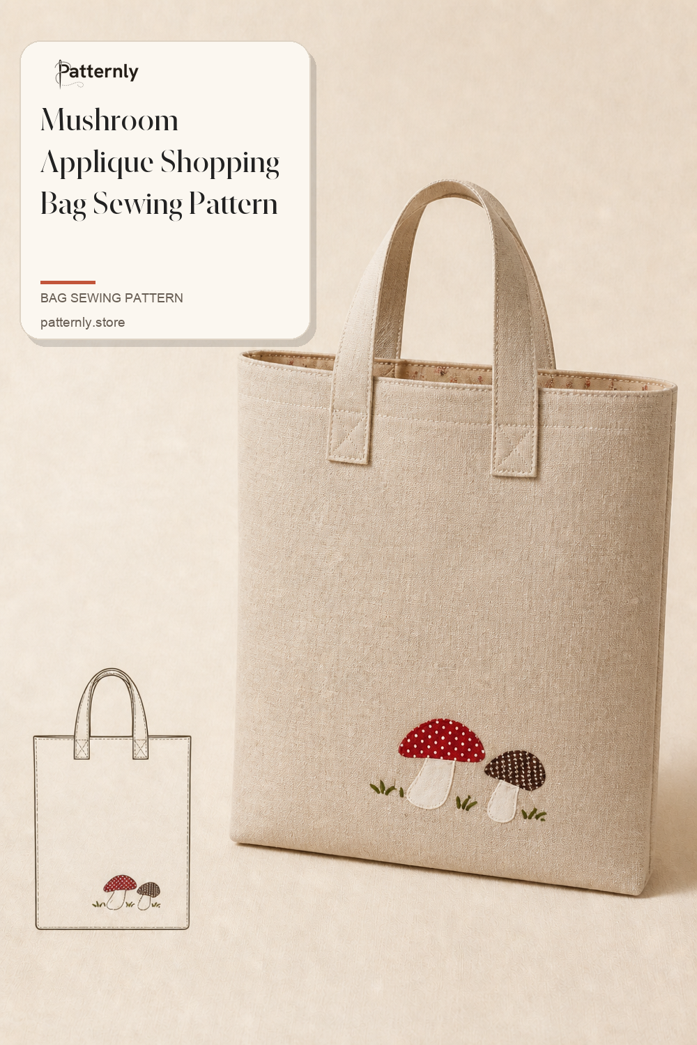 Mushroom Applique Shopping Bag Sewing Pattern cover