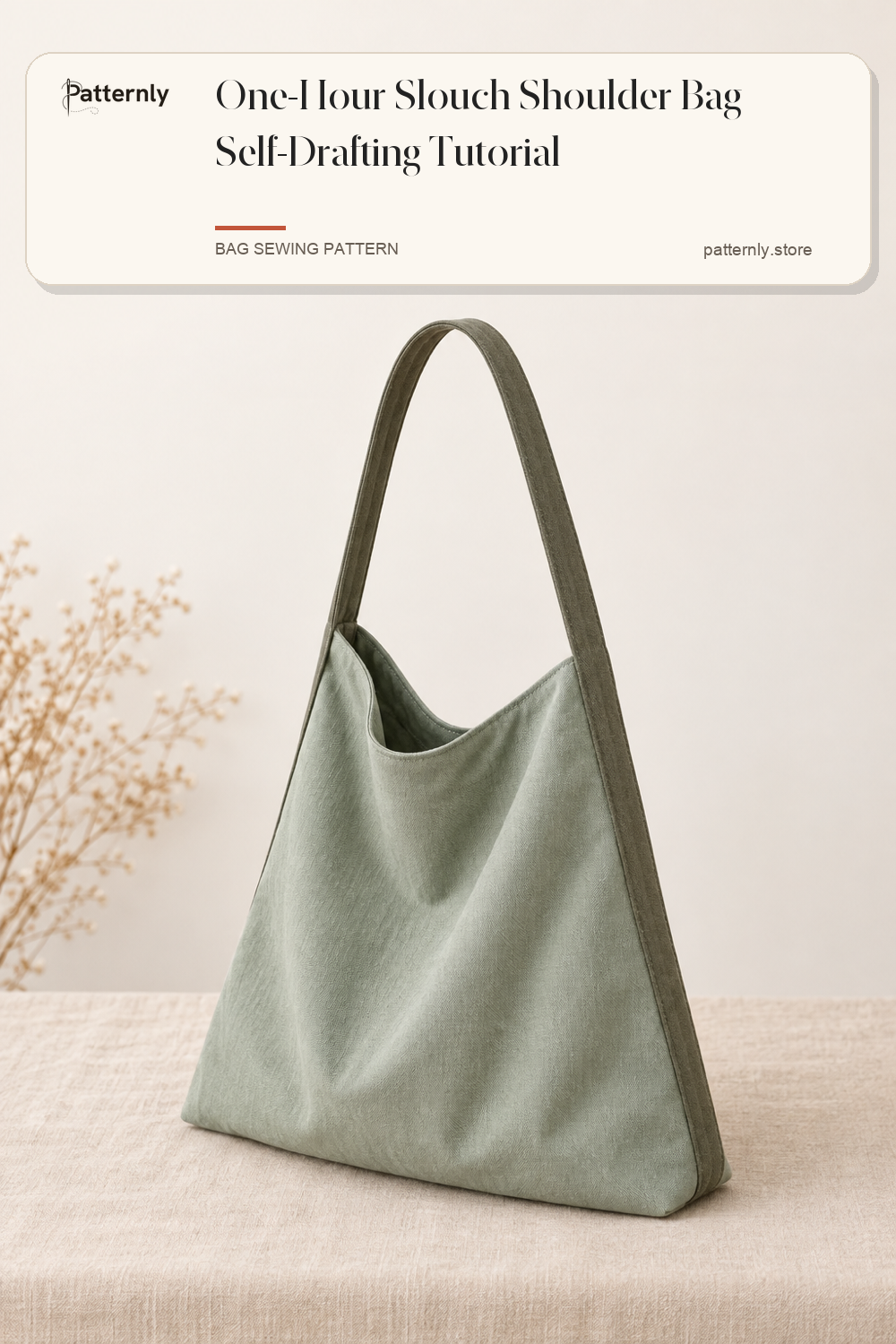 One-Hour Slouch Shoulder Bag Self-Drafting Tutorial — finished bag sewing pattern preview