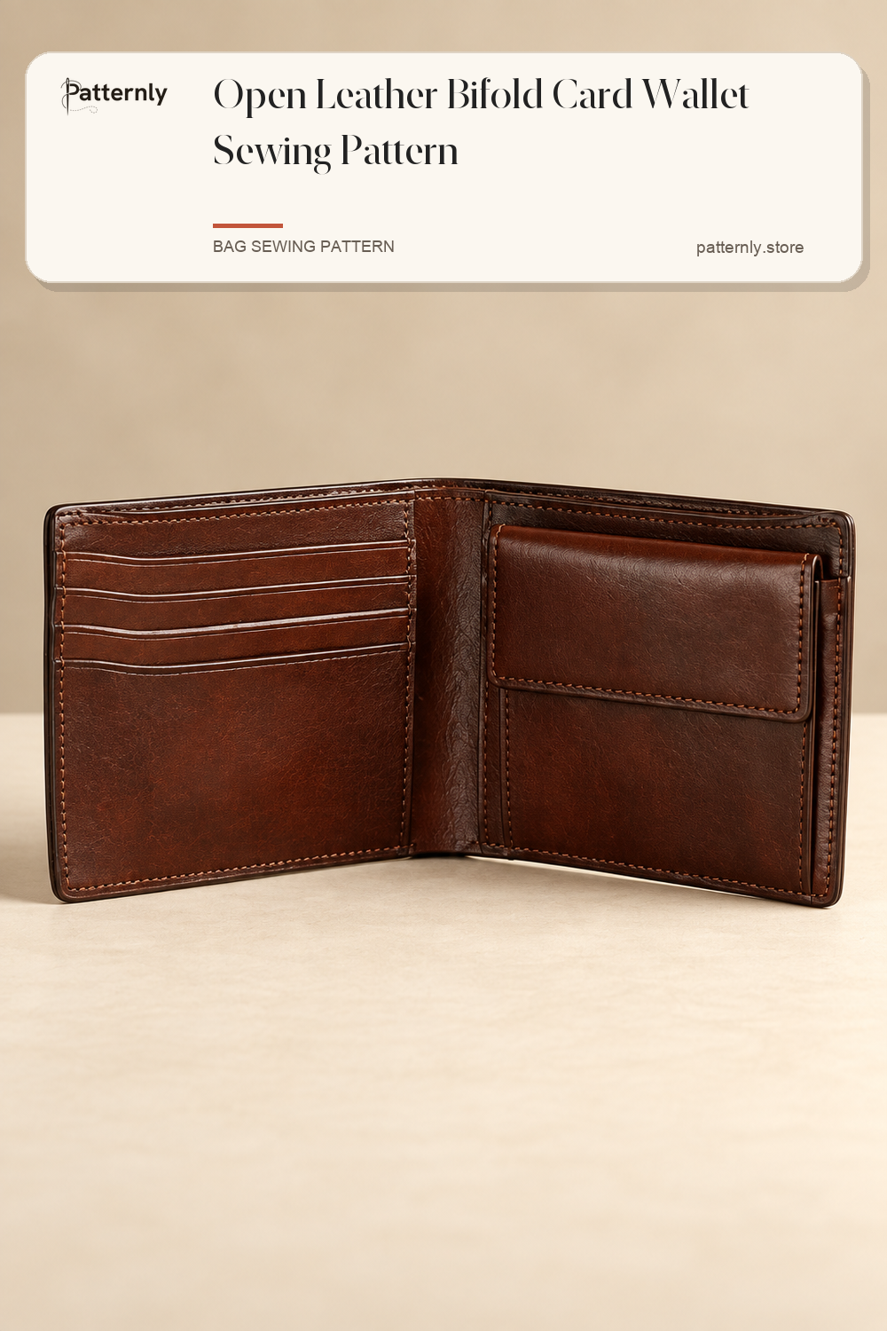 Open Leather Bifold Card Wallet Sewing Pattern cover