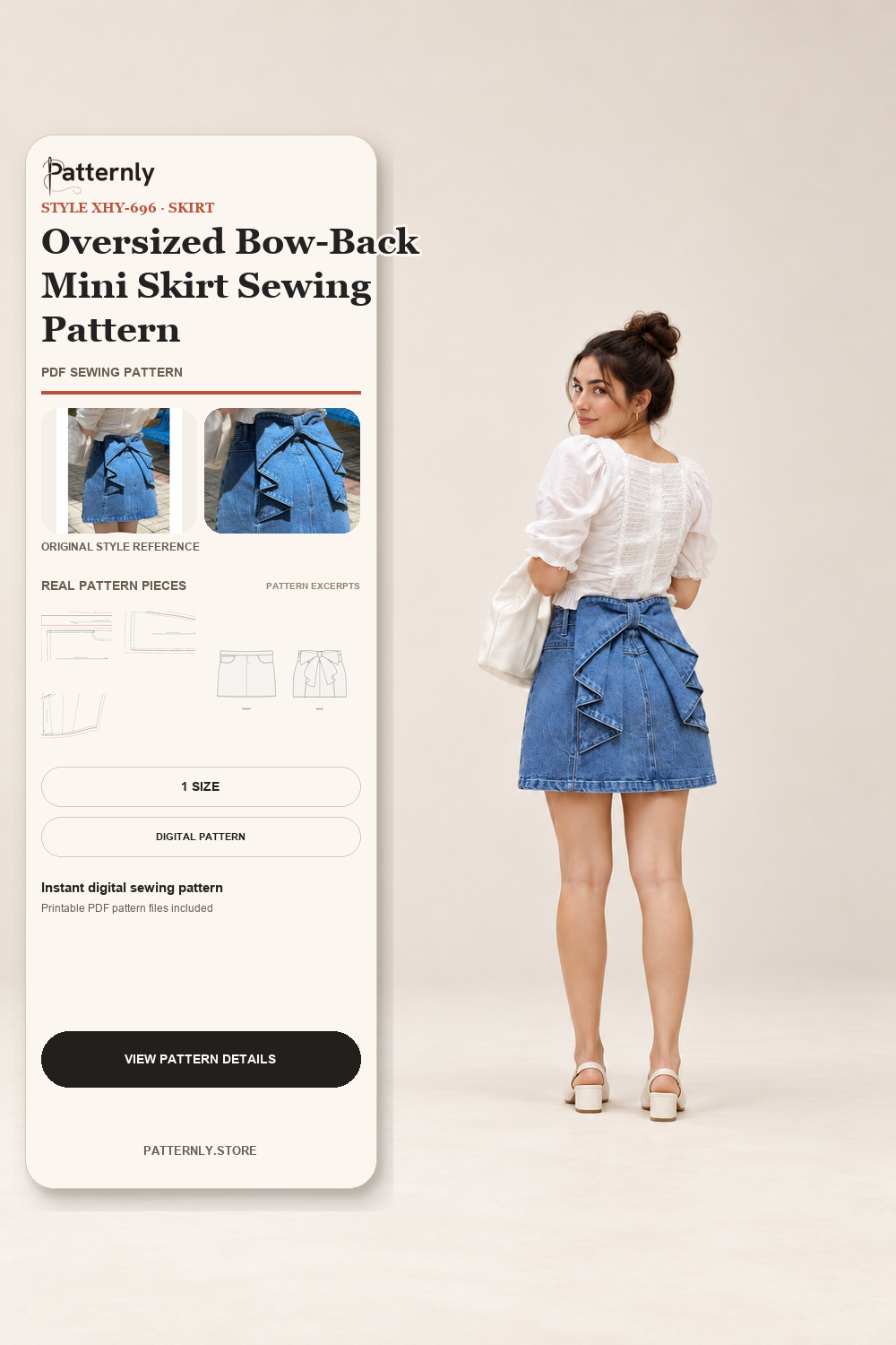 Oversized Bow-Back Mini Skirt Sewing Pattern cover