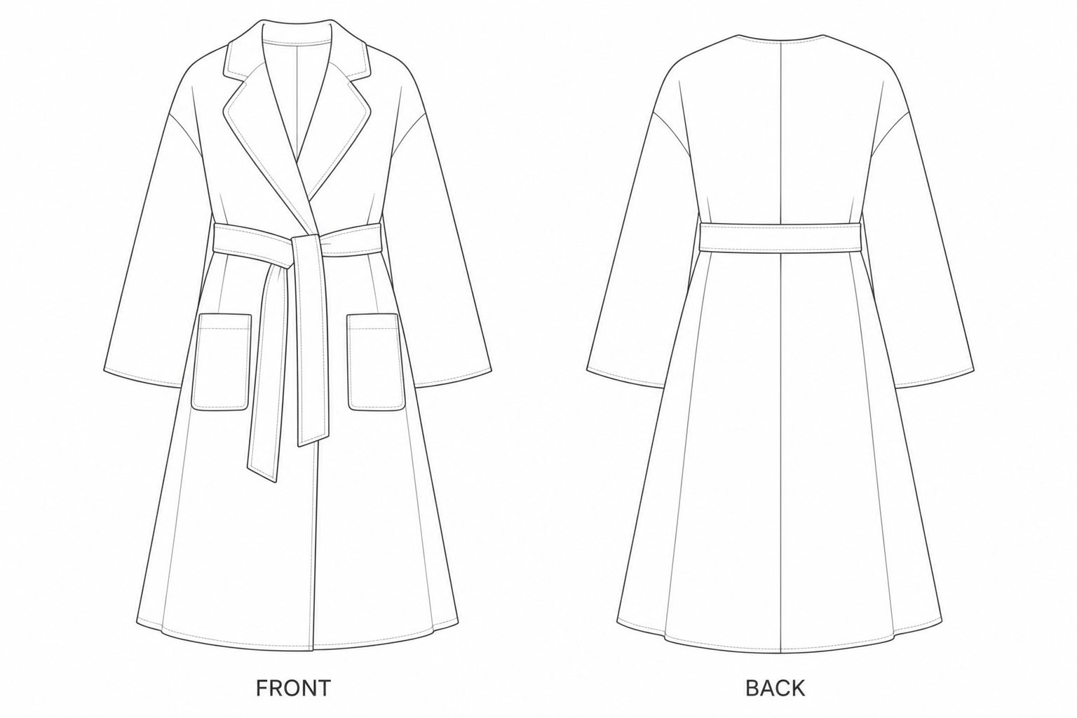 pattern-020 front and back technical drawing