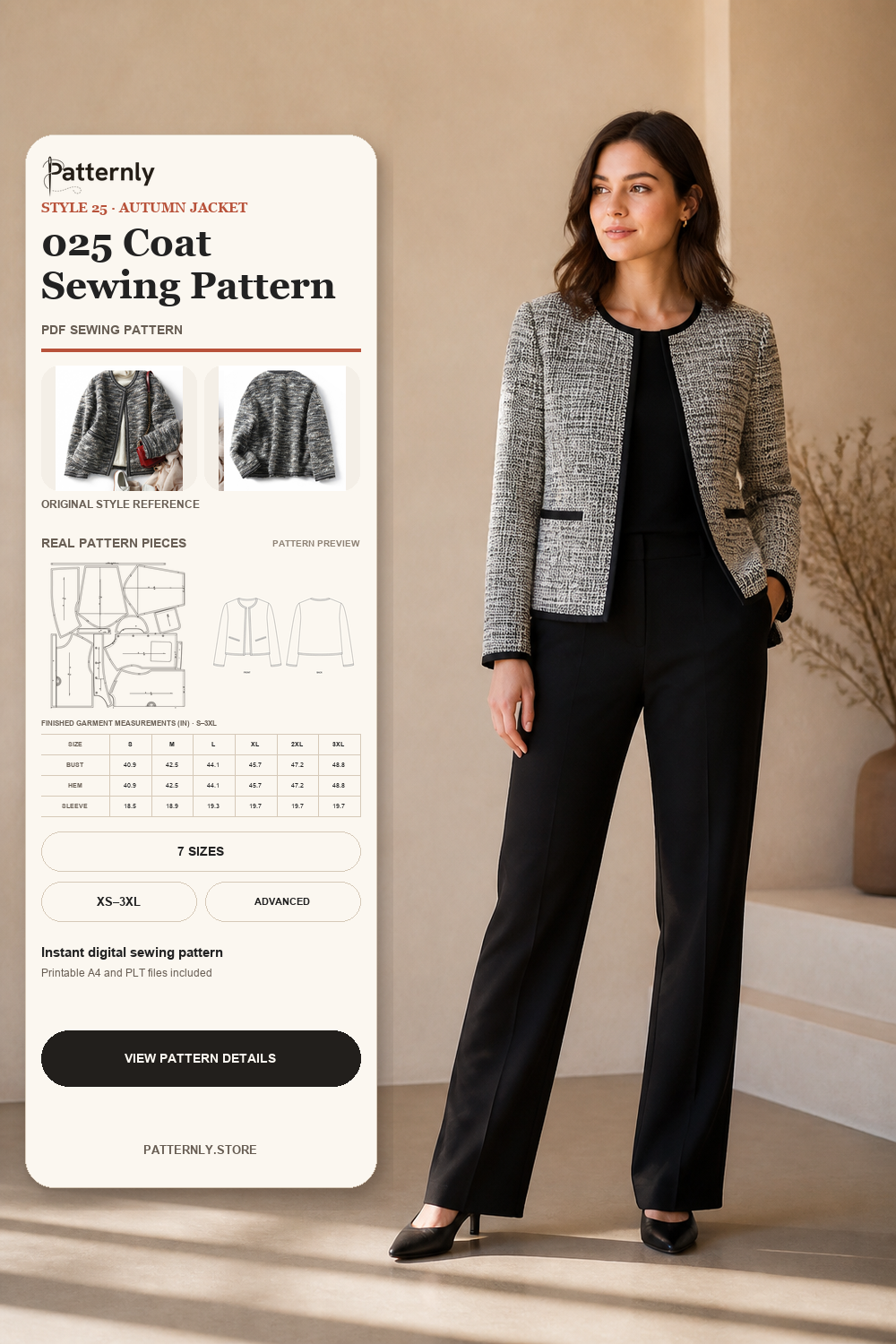 Women's Lined Short Jacket Sewing Pattern 025 cover