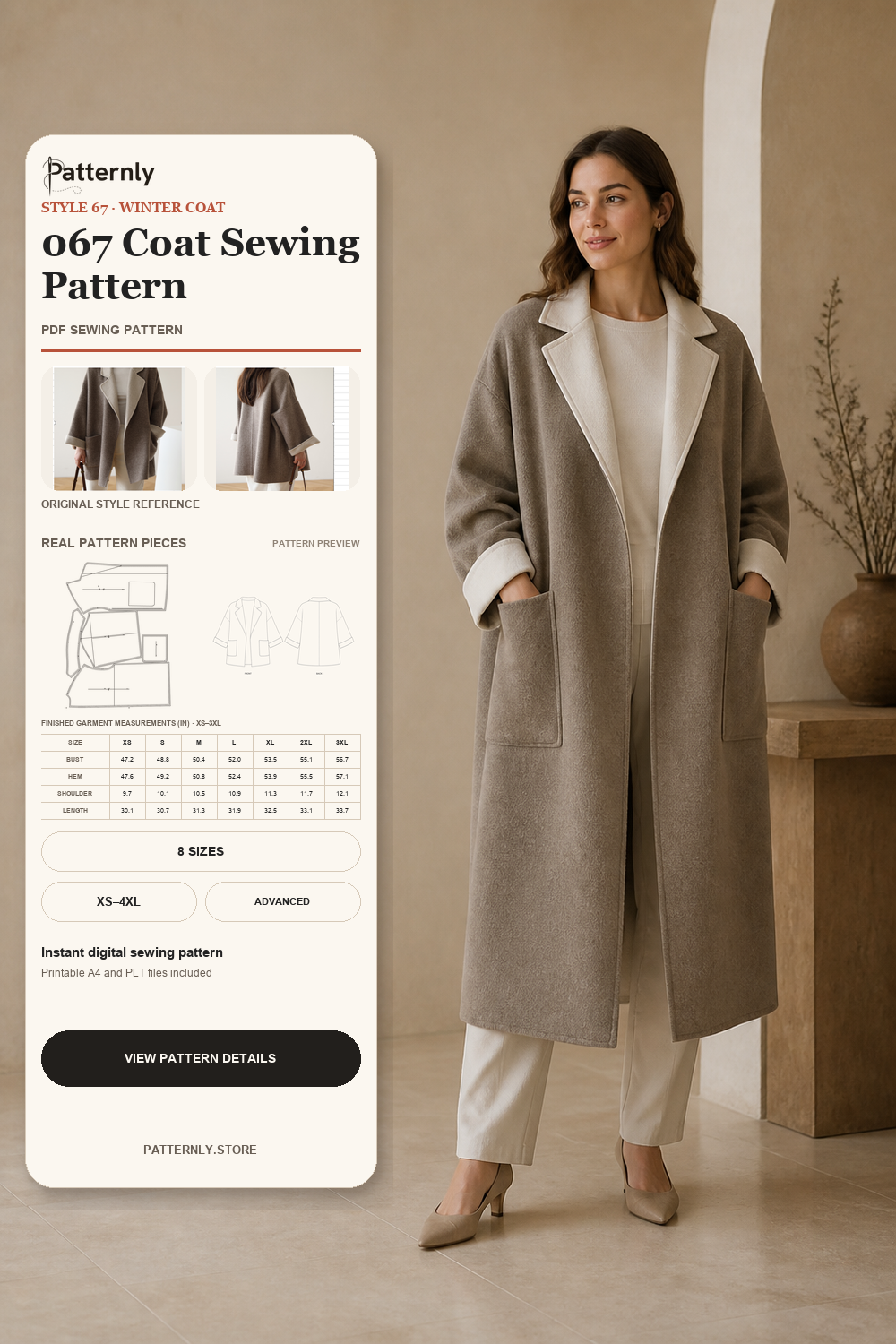 Double-Faced Cashmere-Style Coat Sewing Pattern 067 cover