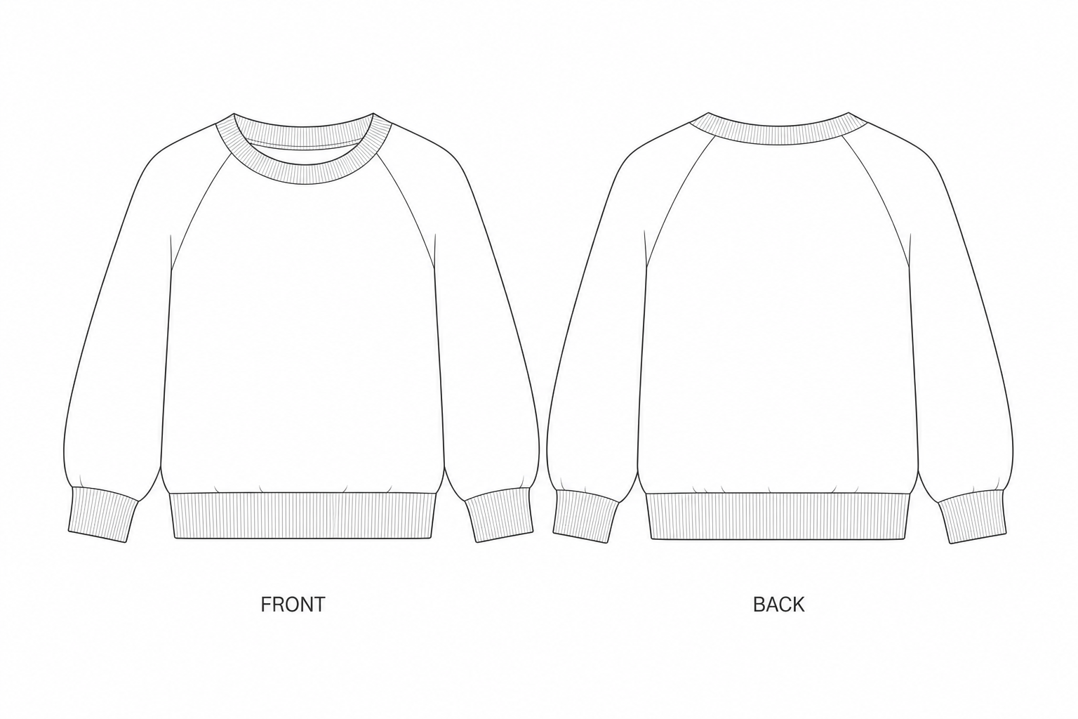 0C1F48 Sweatshirt Sewing Pattern front and back technical drawing