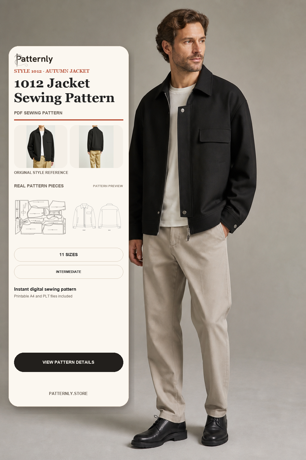 Pattern 1012 men's casual lapel jacket digital sewing pattern cover