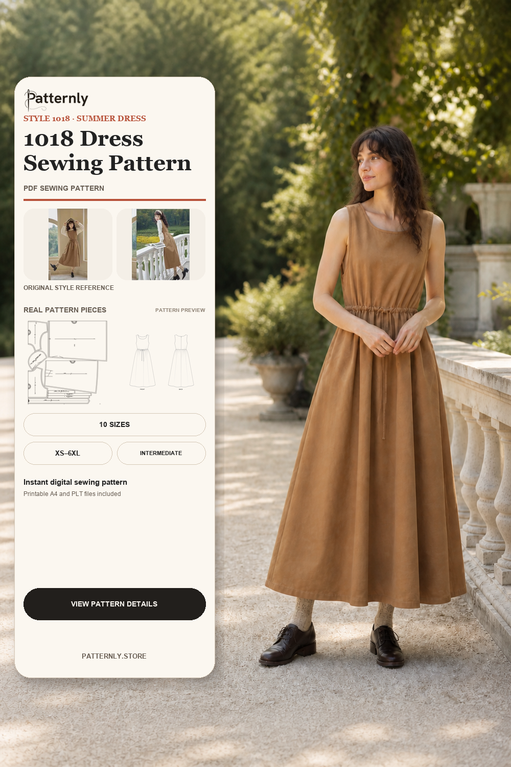 Sleeveless Pinafore Dress Sewing Pattern 1018 cover