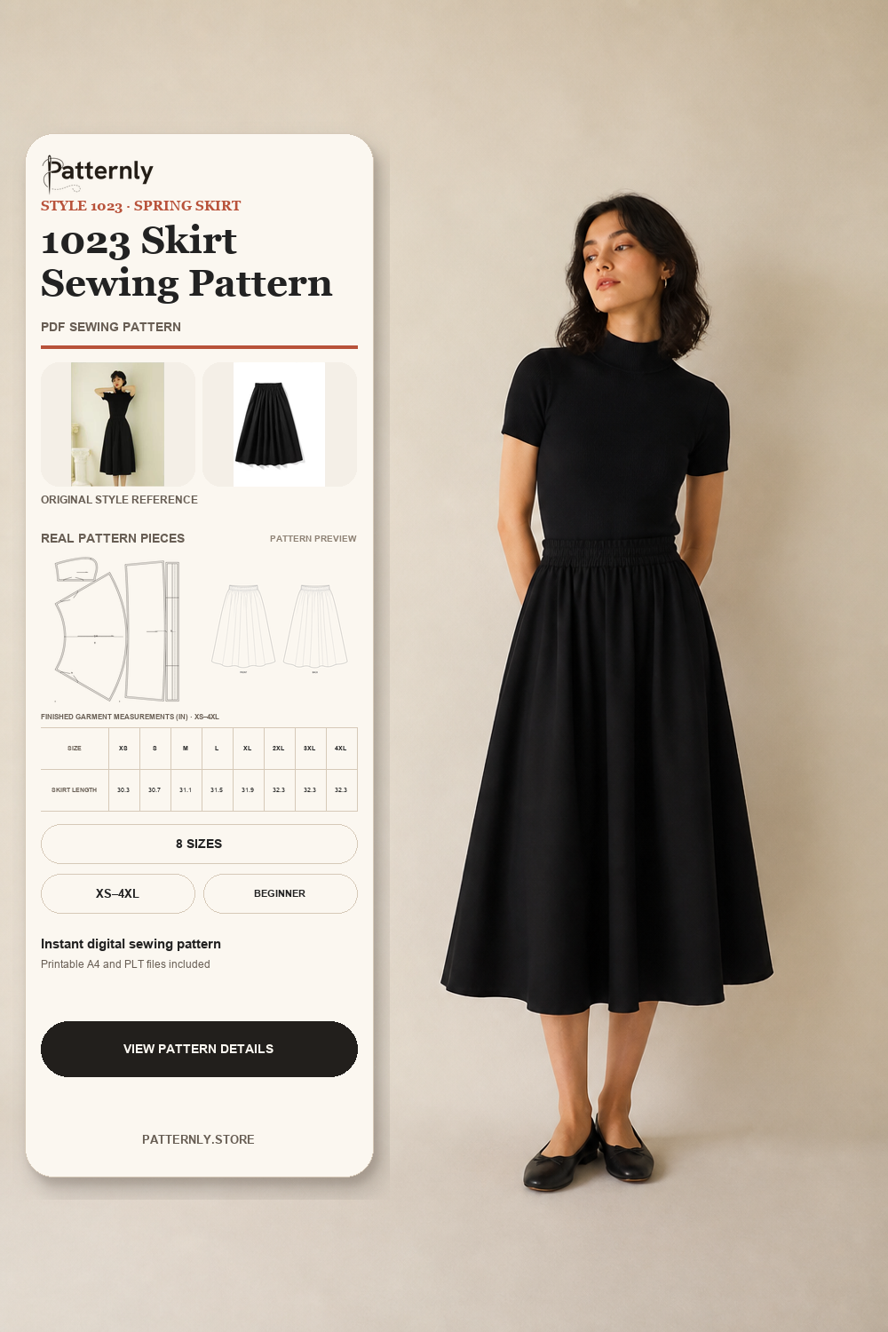 Women's Midi Skirt Sewing Pattern 1023 cover