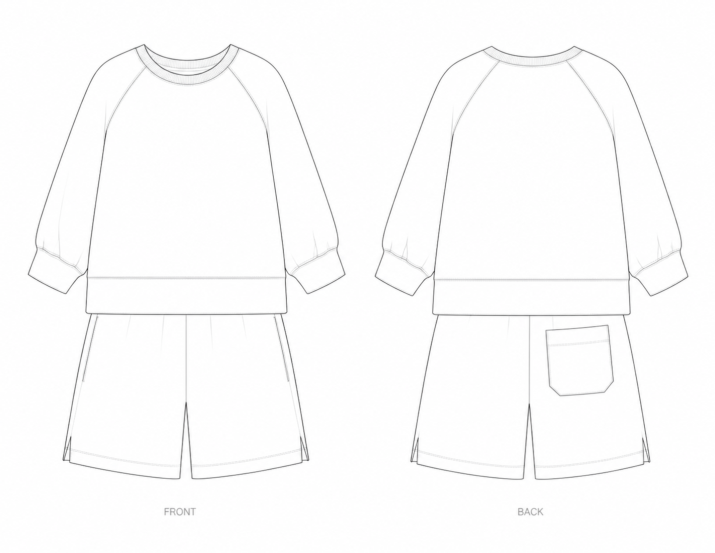 1025 Set Sewing Pattern front and back technical drawing