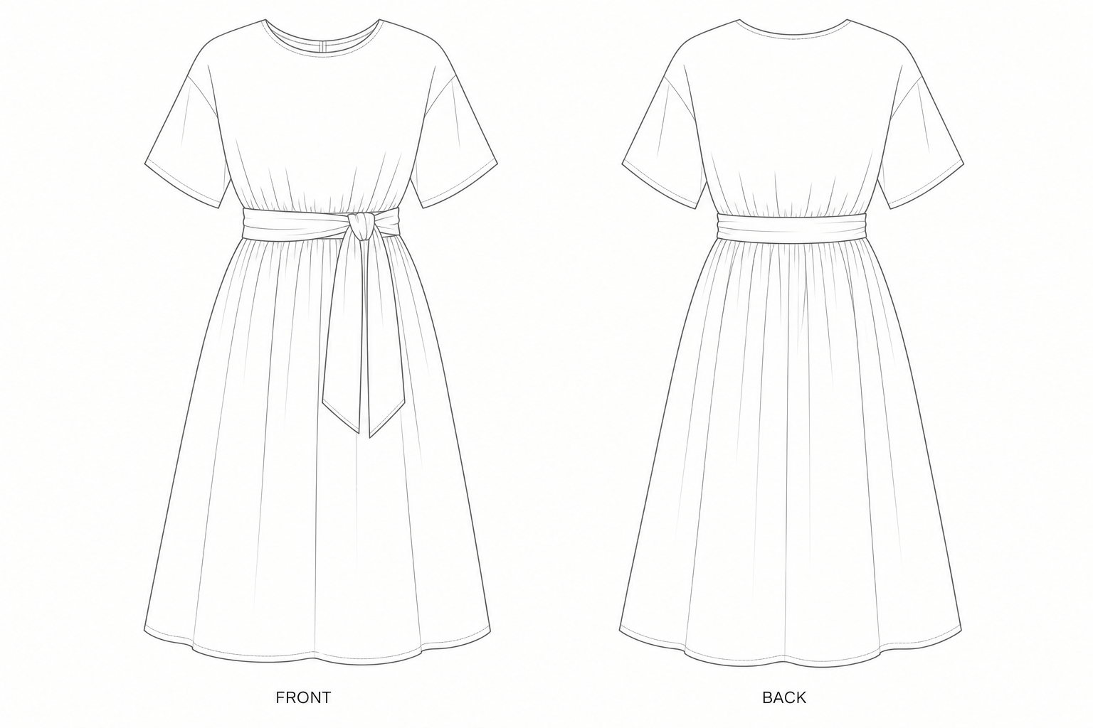 1043 Dress Sewing Pattern front and back technical drawing