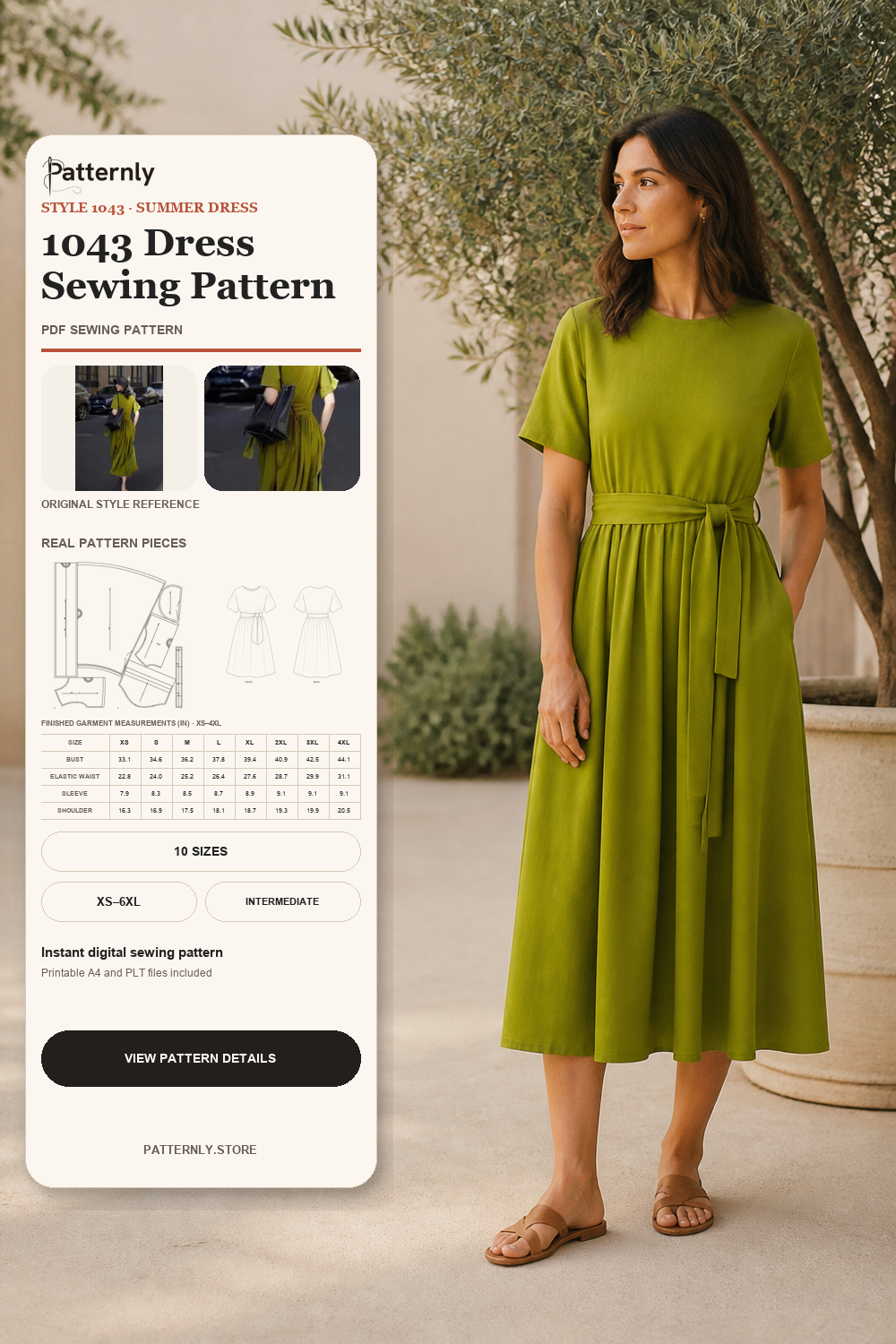 Vintage Tie-Waist Dress Sewing Pattern 1043 cover