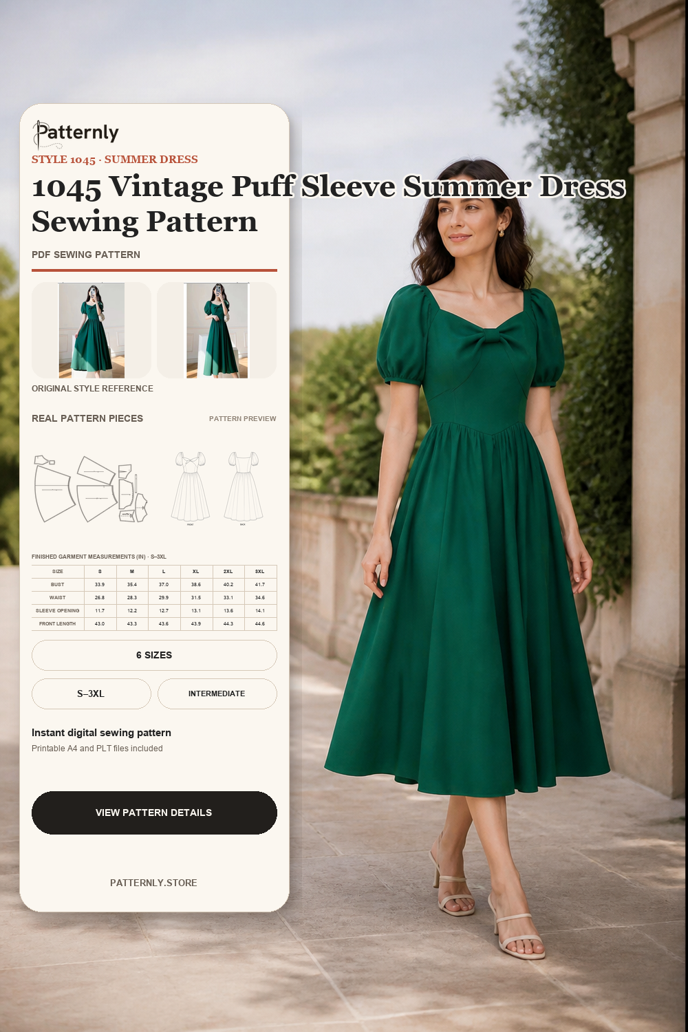 1045 Vintage Puff Sleeve Summer Dress Sewing Pattern cover
