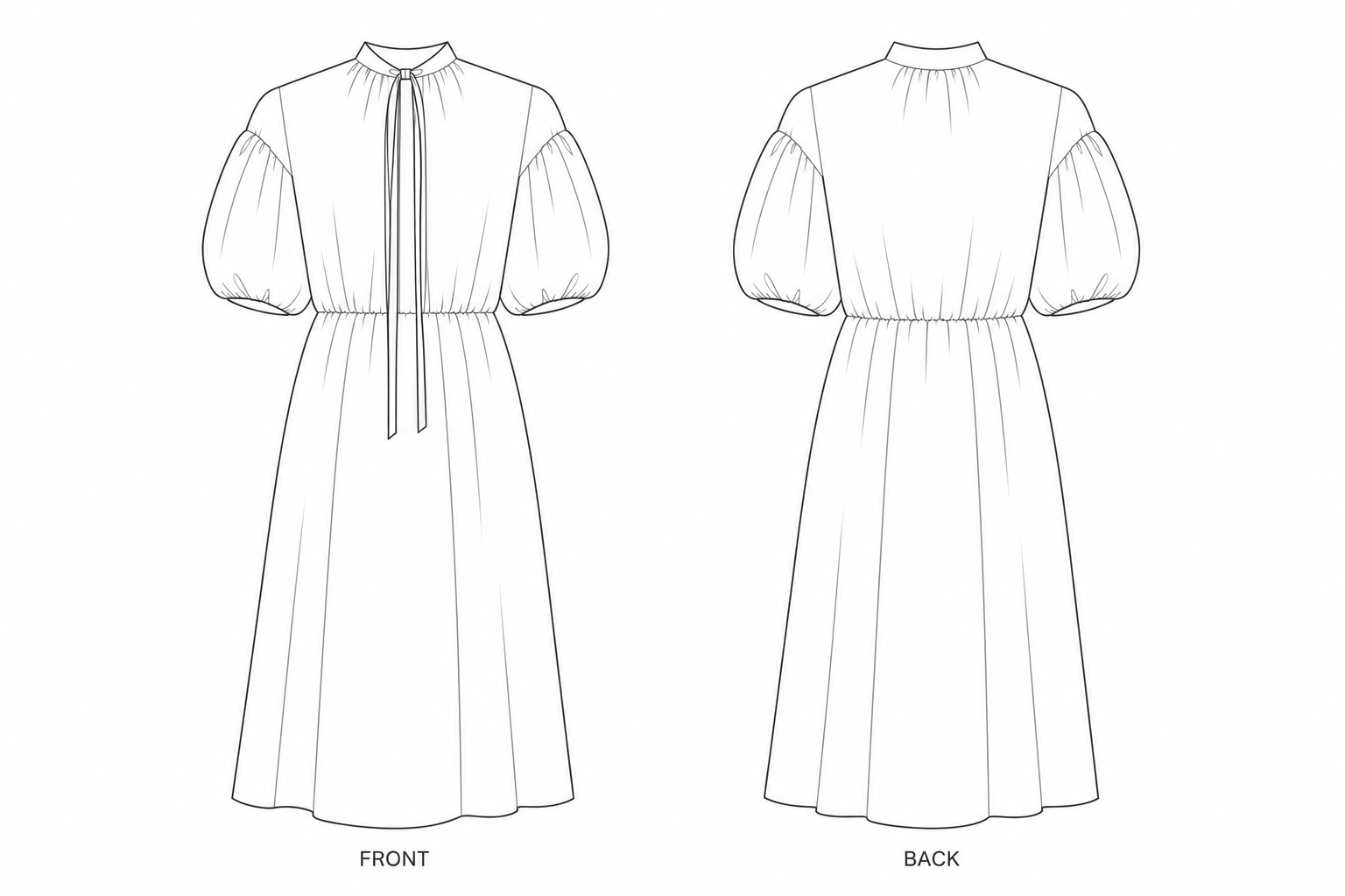 1056 Dress Sewing Pattern front and back technical drawing
