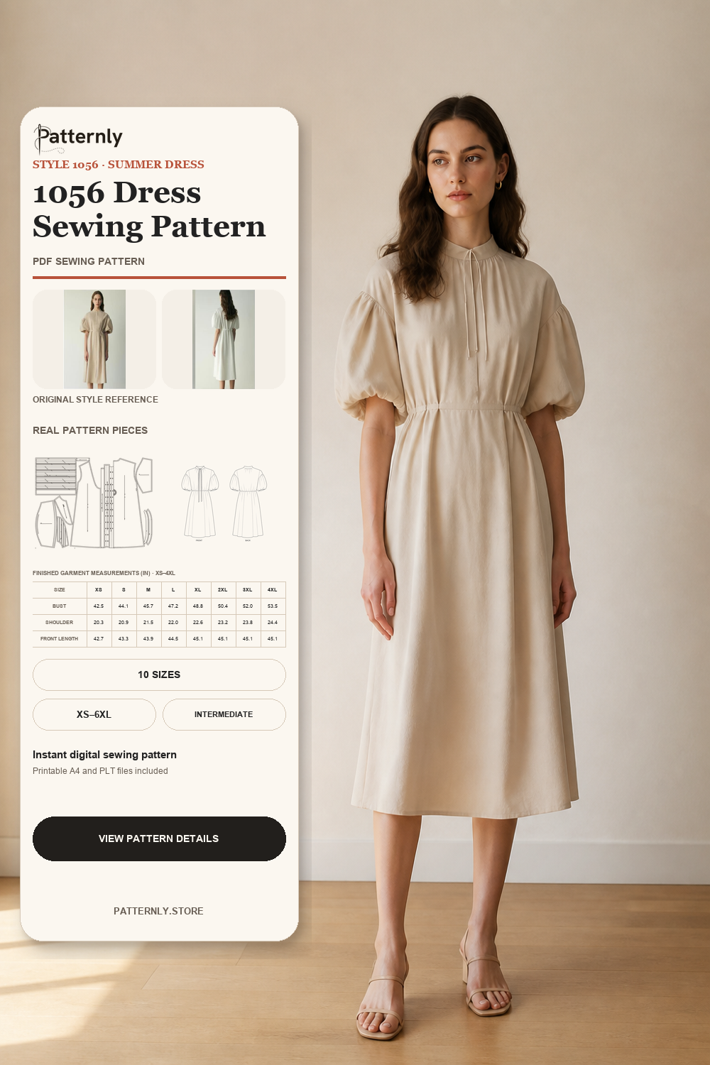 Women's Stand-Collar Puff-Sleeve Dress Sewing Pattern 1056 cover