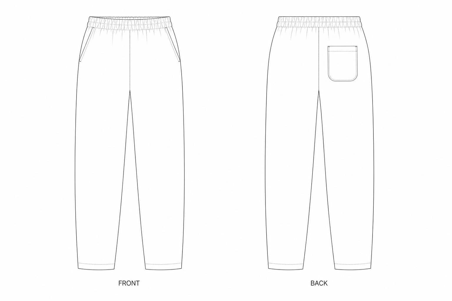 1069 Pants Sewing Pattern front and back technical drawing