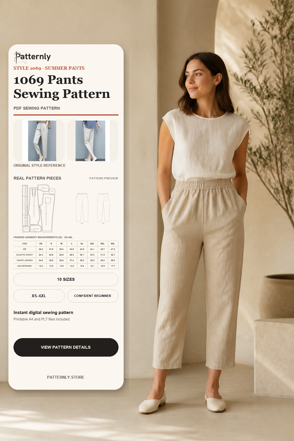 Cropped Linen Pants Sewing Pattern 1069 cover