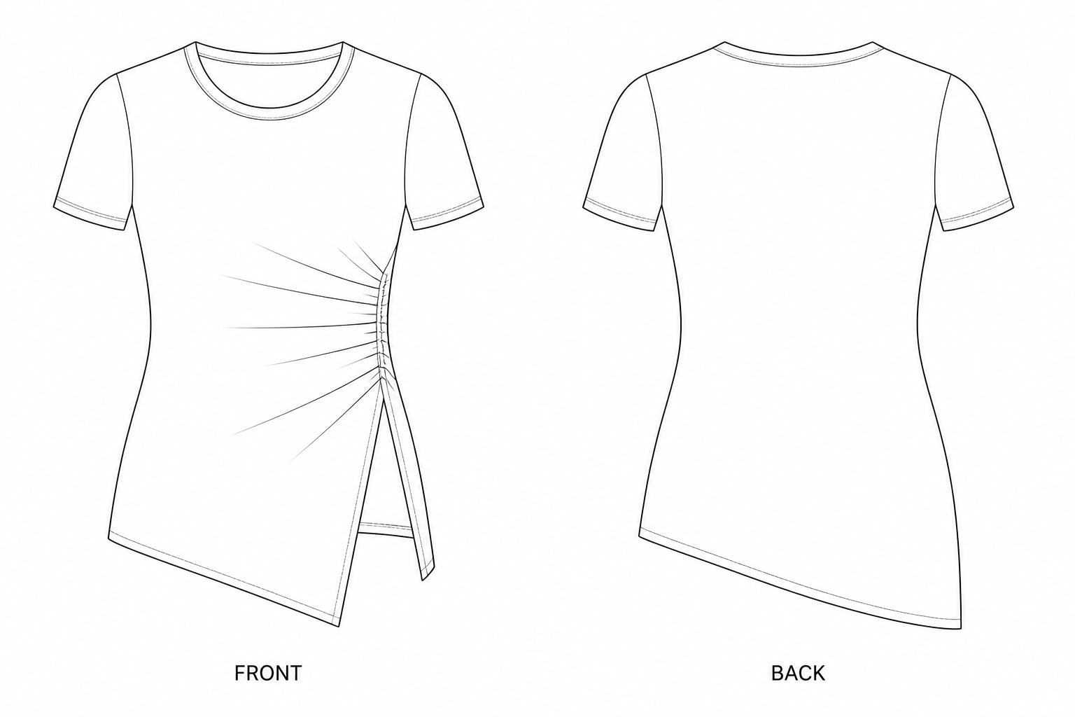 1070 Top Sewing Pattern | Women's fitted pleated top front and back technical drawing