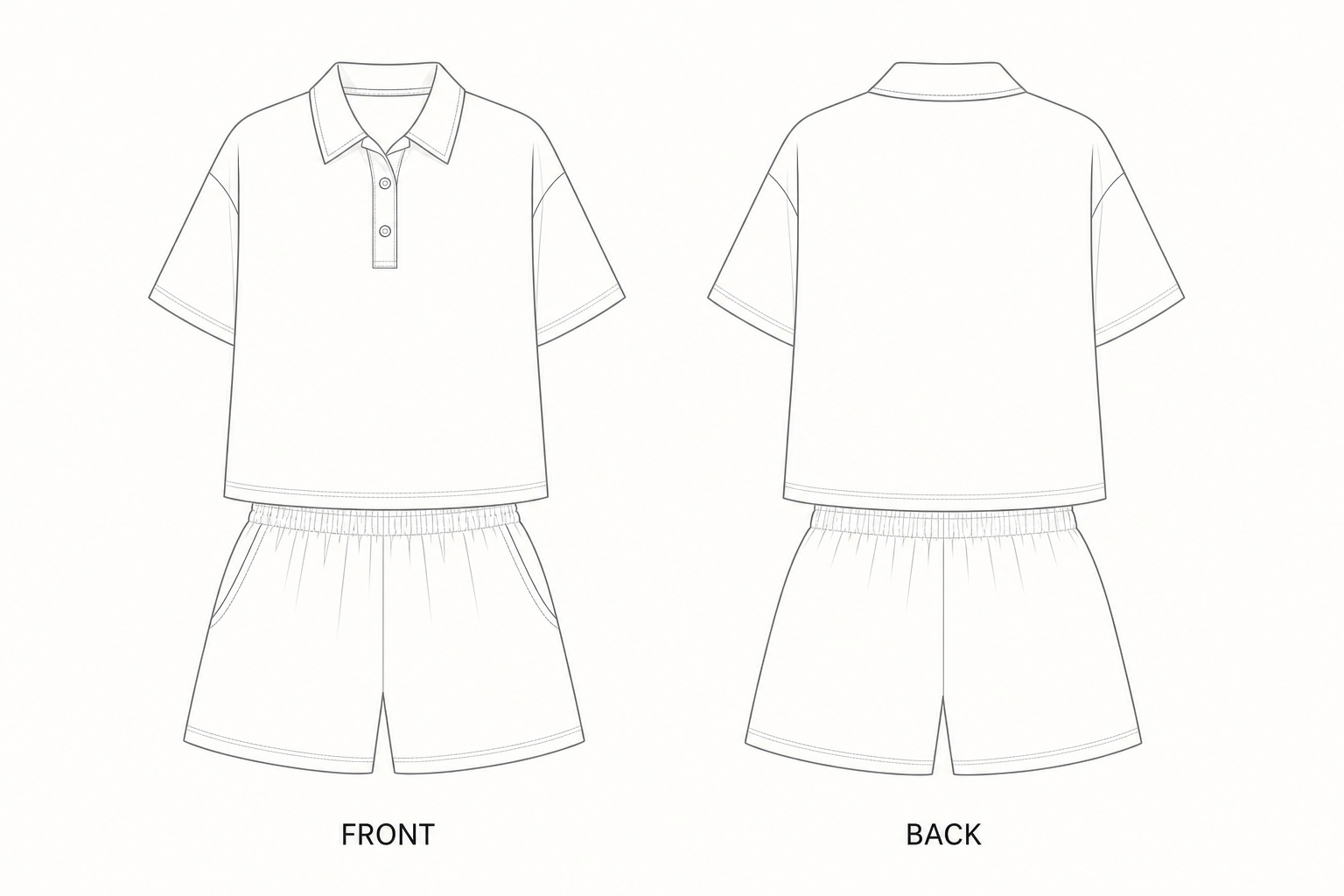 1078 Set Sewing Pattern front and back technical drawing