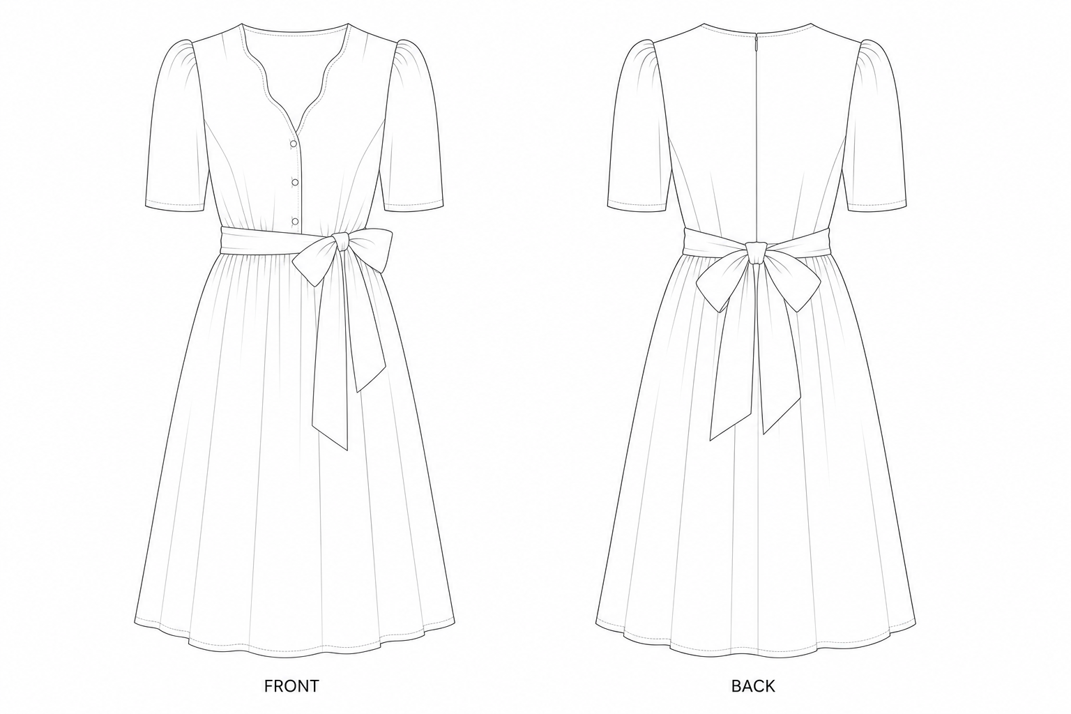 pattern-1090 front and back technical drawing