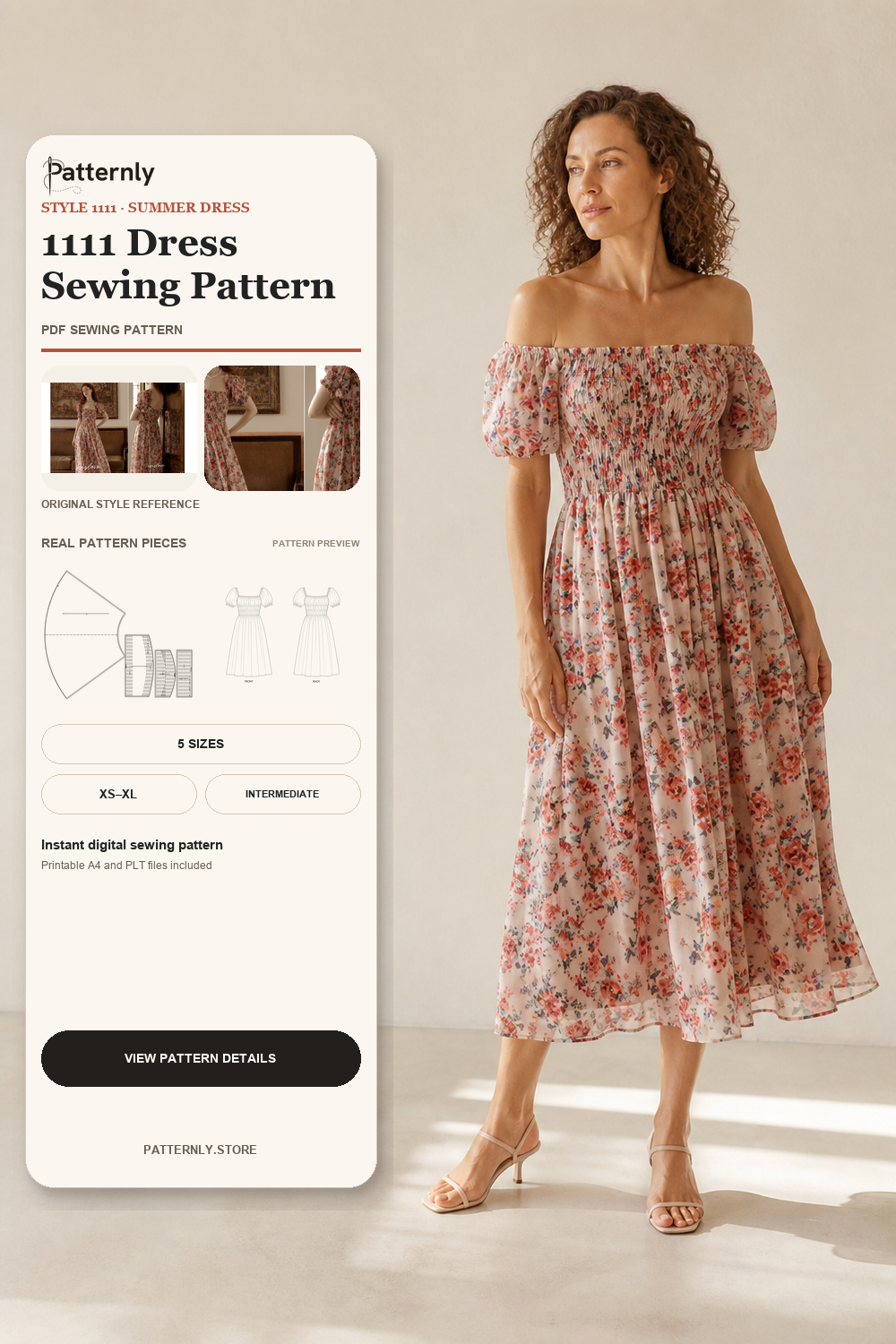 Two-Way Off-Shoulder Chiffon Dress Sewing Pattern 1111 cover