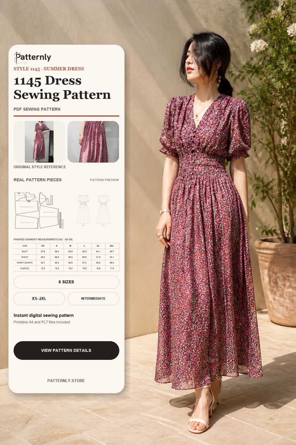 Floral Chiffon Dress Sewing Pattern 1145 cover