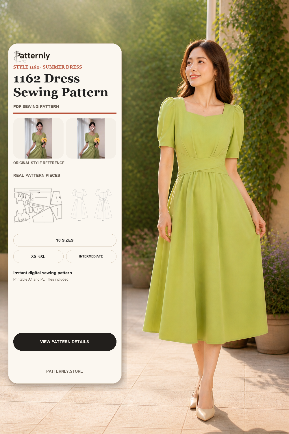 Square-Neck Tie Dress Sewing Pattern 1162 cover