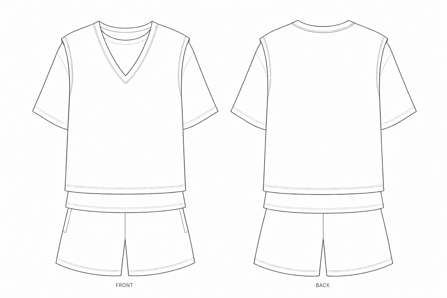 1169 Set Sewing Pattern | Women's casual woven set front and back technical drawing