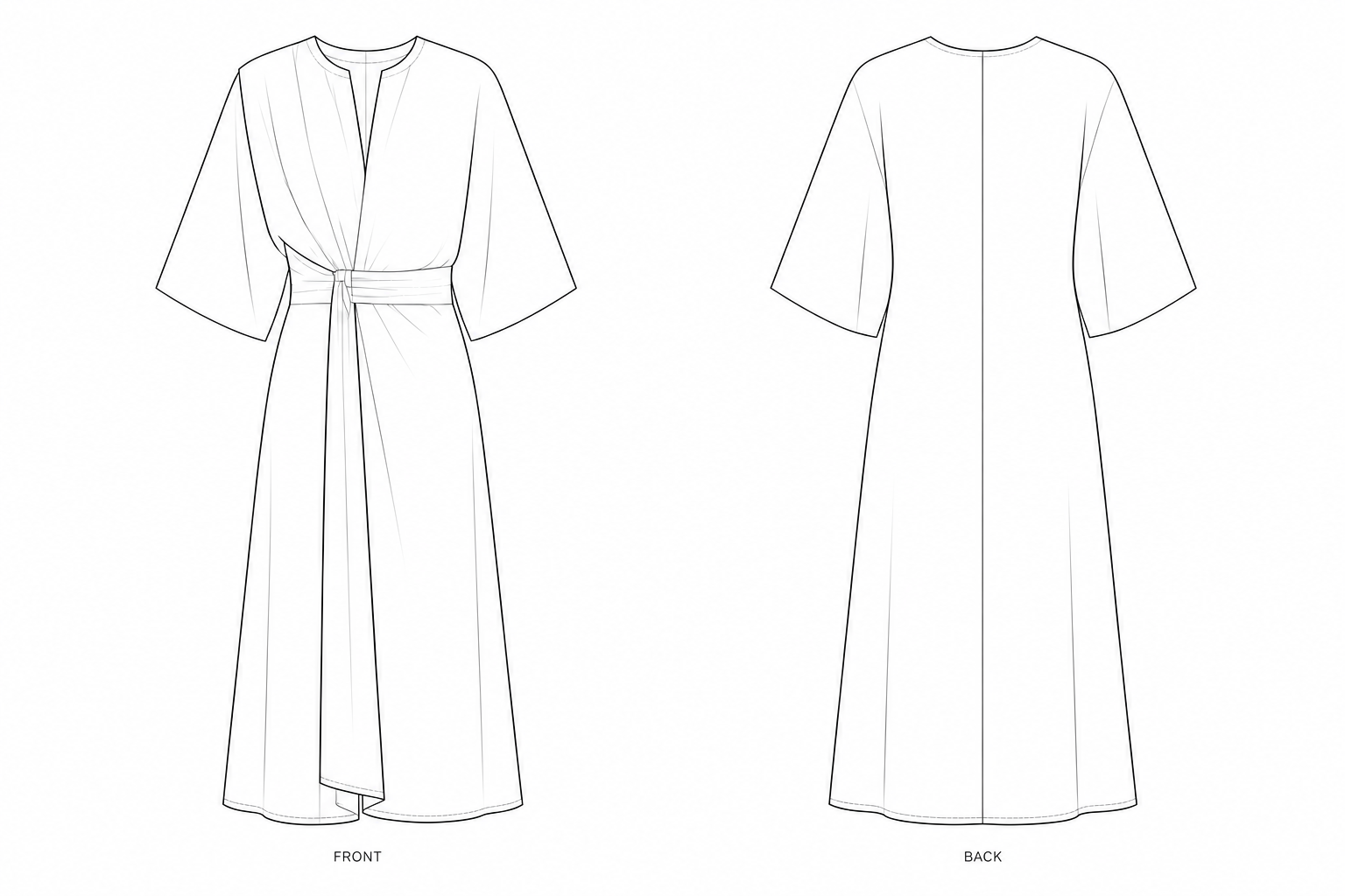 1178 Dress Sewing Pattern | Women's elegant button-front dress front and back technical drawing