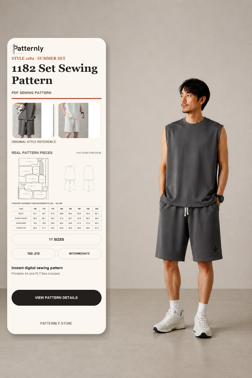 Men's Casual Vest and Pants Set Sewing Pattern 1182 cover
