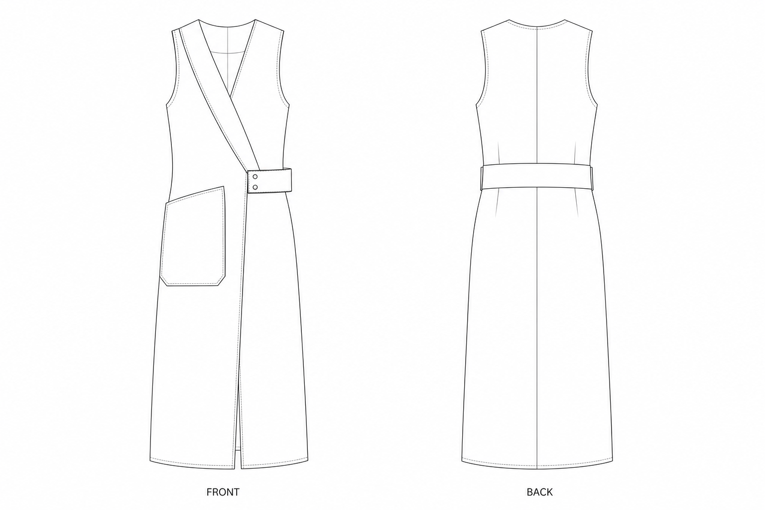 1199 Dress Sewing Pattern front and back technical drawing