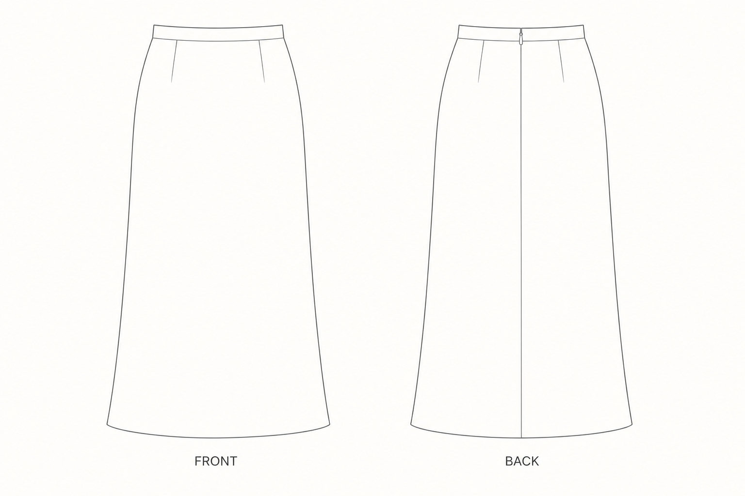1205 Skirt Sewing Pattern front and back technical drawing