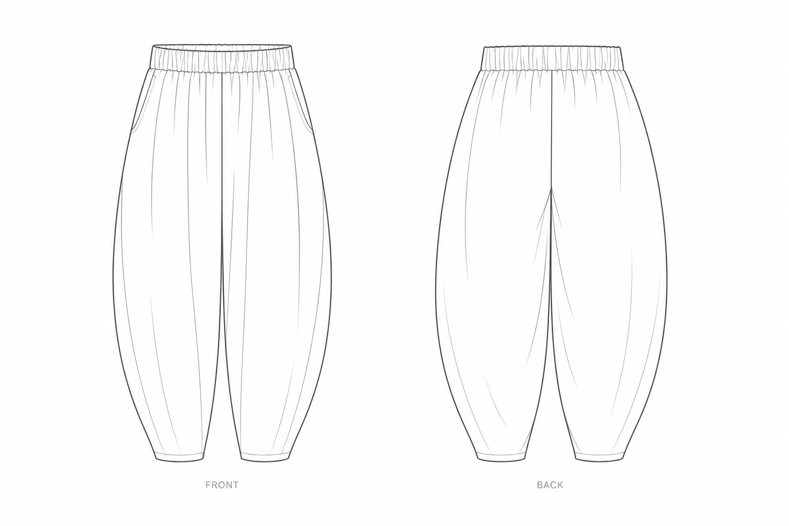 1208 Pants Sewing Pattern front and back technical drawing