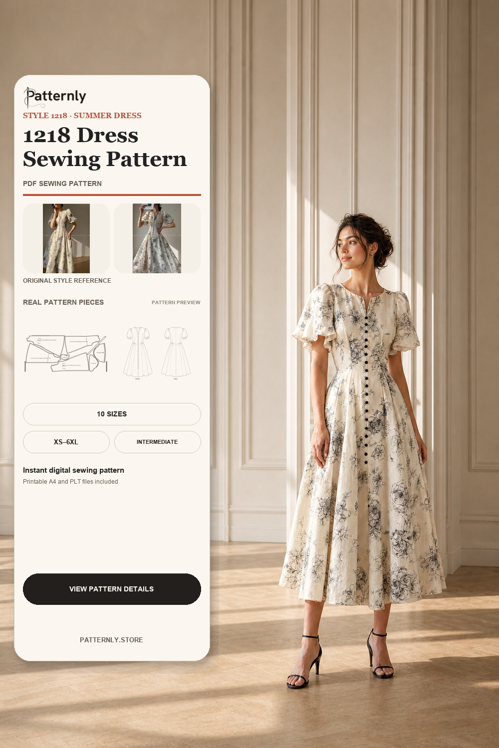 French-Style Dress Sewing Pattern 1218 cover