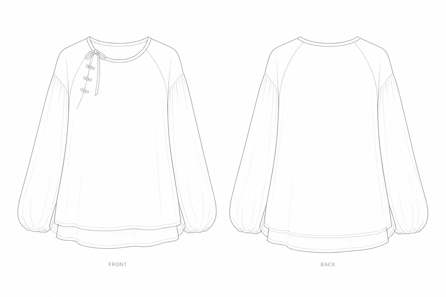 1227 Shirt Sewing Pattern | Women's Loose Summer Shirt front and back technical drawing