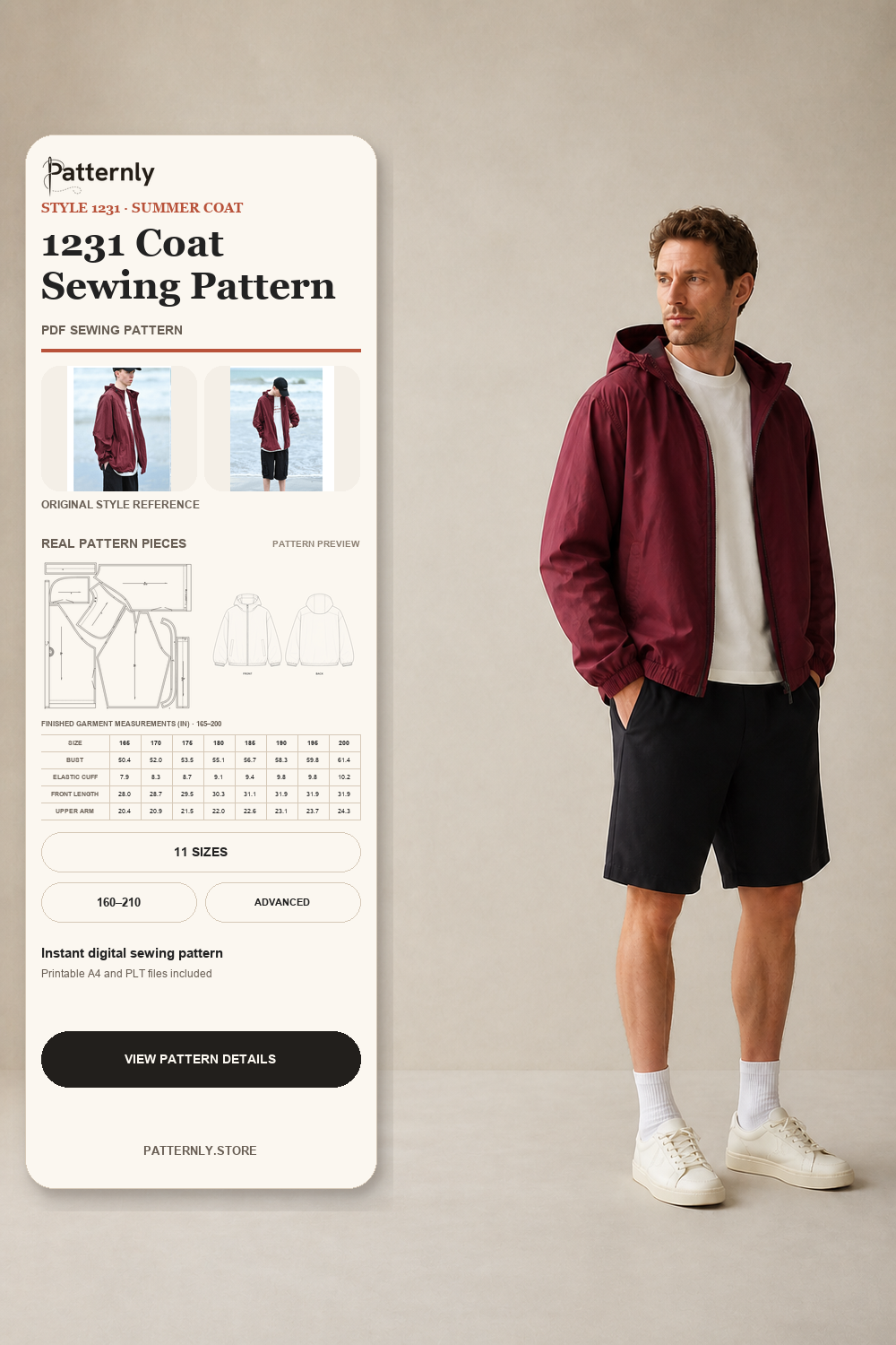 Men's Casual Hooded Jacket Sewing Pattern 1231 cover