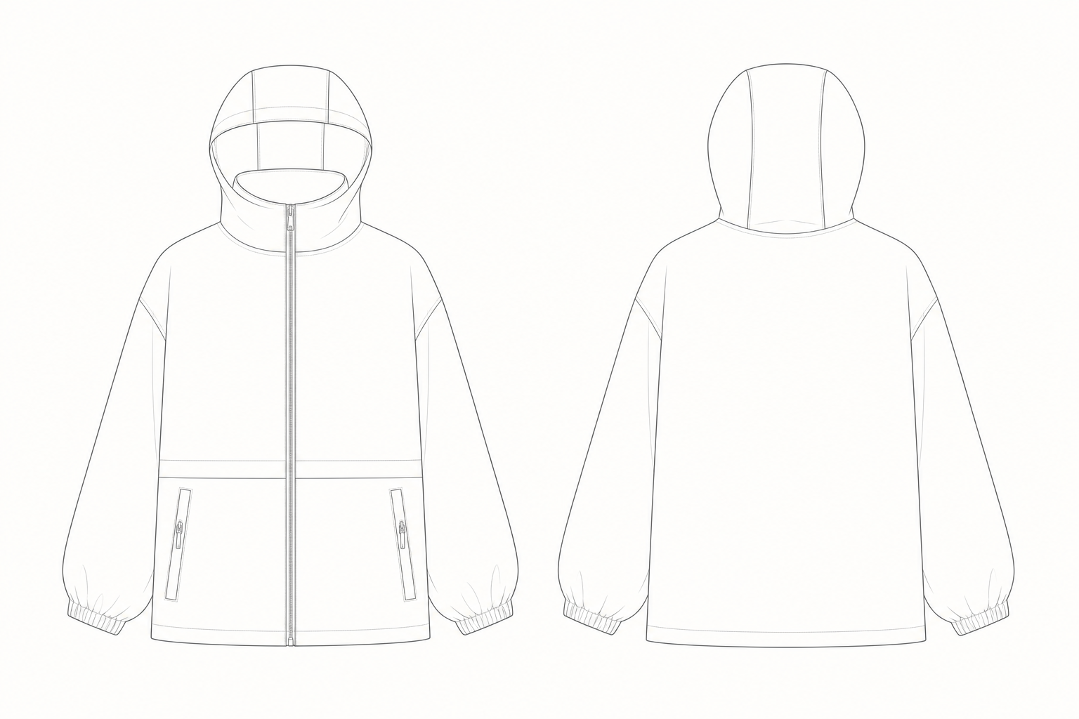 1232 Coat Sewing Pattern front and back technical drawing